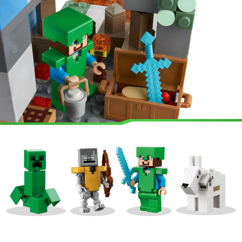 LEGO Minecraft The Frozen Peaks, Cave Mountain Set with Steve, Creeper, Goat Figures & Accessories, Icy Biome Toy for Kids Age 8 Plus Years Old 21243