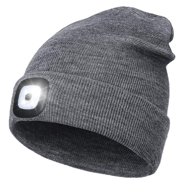 Rechargeable LED Lighted Beanie, Perfect Dad Gifts in Christmas, Stocking Fillers Cap with Light Hands Free Head Torch Unisex Winter Warm Knit Beanie Grey - Gift Guide