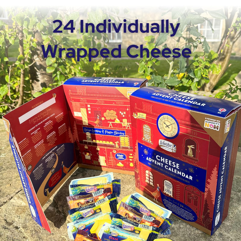 Ilchester Cheese Advent Calendar 2024, Chutney 3x and Fruit Cake - 24 Individually Wrapped Cheese Selection - Unique Food Advent Calendar for Men and Women, Christmas Hamper, Cheese Gifts for Adults - Gift Guide