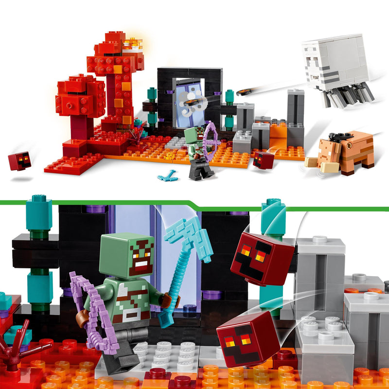 LEGO Minecraft The Nether Portal Ambush Adventure Set, Building Toys for Boys and Girls with Battle Scenes, Iconic Characters & Mobs Figures from the Game, Gifts for Kids 8 Plus Years Old 21255