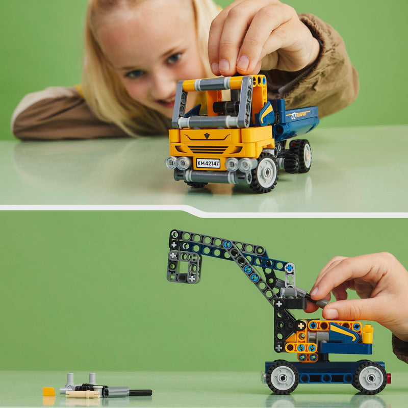 LEGO Technic Dump Truck Toy 2in1 Set, Construction Vehicle Model to Excavator Digger, Engineering Toys, Gift for Boys and Girls Aged 7 Plus 42147