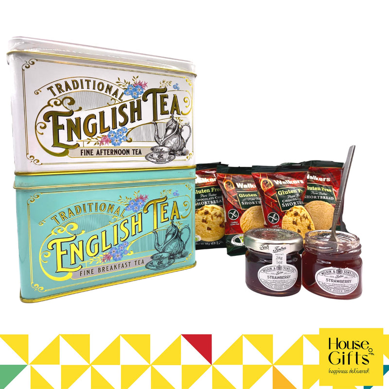 Gluten Free Hamper Biscuits & Shortbread Snacks Tea Gift Box with Jam For Her or Him | Coeliac Friendly | The Gift of Choice inc Tea Tins, Shortbread & Jam! - Gift Guide