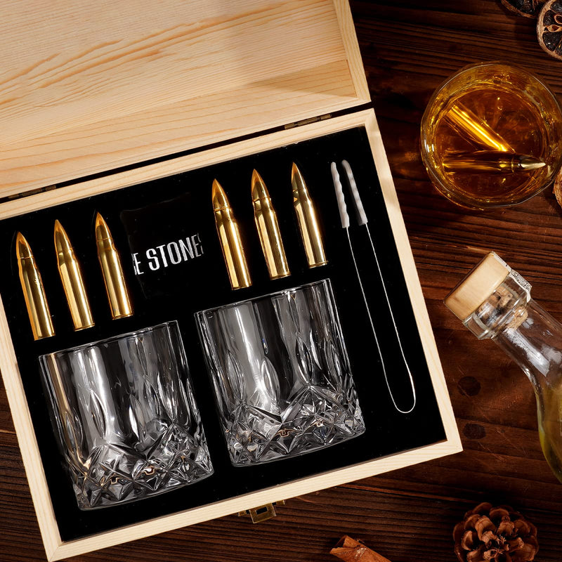 Whiskey Stones & Glasses Gift Set for Him Husband Christmas, 2 Whisky Glasses and 6 Chilling Stone Secret Santa Gifts for Men Boyfriend, I Love You Romantic Anniversary Xmas Presents Stocking Fillers