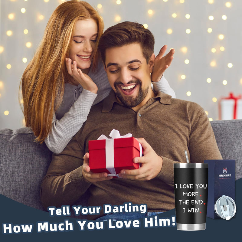 Grogife Gifts for Him Anniversary, Christmas for Boyfriend Husband - Funny I Love You Gifts for Him Boyfriend, Birthday Day Gifts for Men Fiance Romantic, Secret Santa Tumbler & Travel Mug 600ml