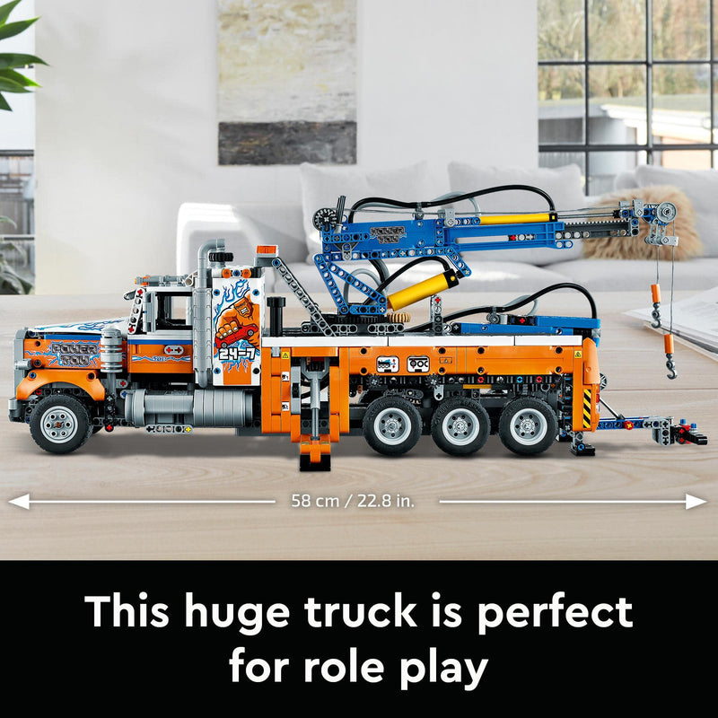 LEGO 42128 Technic Heavy-Duty Tow Truck with Crane Toy for Boys & Girls with mechanical Functions, Model Building Set, Engineering for Kids Series