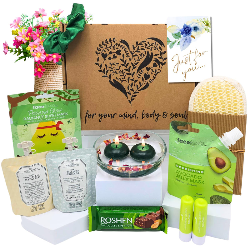 SPA & RELAXATION Pamper Gift for Woman, Birthday Gift for Her, Self Care Gift, Pamper Box, Pamper Hamper for Women, Pamper Sets for Women Gifts, Spa Set for Woman, Letterbox (Green)