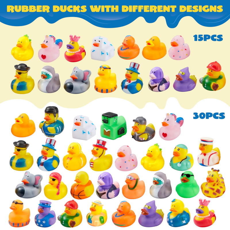 JOYIN 15 Pcs Rubber Ducks, Random Assortment Mini Rubber Duckie Toys with Mesh Carry Bag for Kids Baby Bath Shower Toys, Birthday Gifts, Summer Beach Pool Activity, Carnival, Holiday Party Favors - Gift Guide