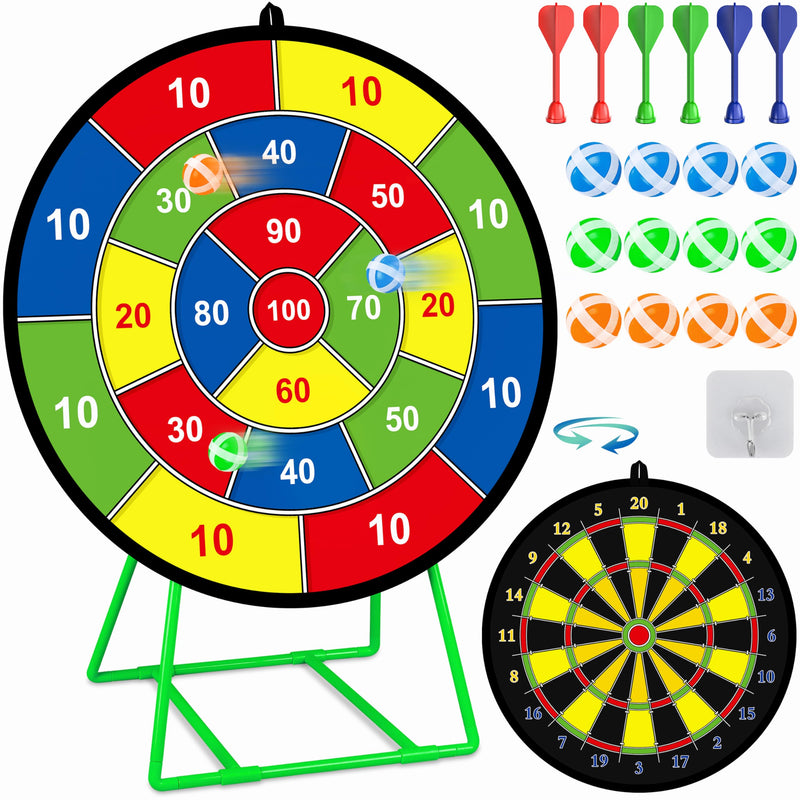 29 Inches Kids Dart Board Set,Double Sided Dart Board with Bracket,12 Sticky Balls,6 Darts,Indoor & Outdoor Party Games Toys Gifts for 3 4 5 6 7 8 9 10 11 12+ Year Old Boys Girls and Adult