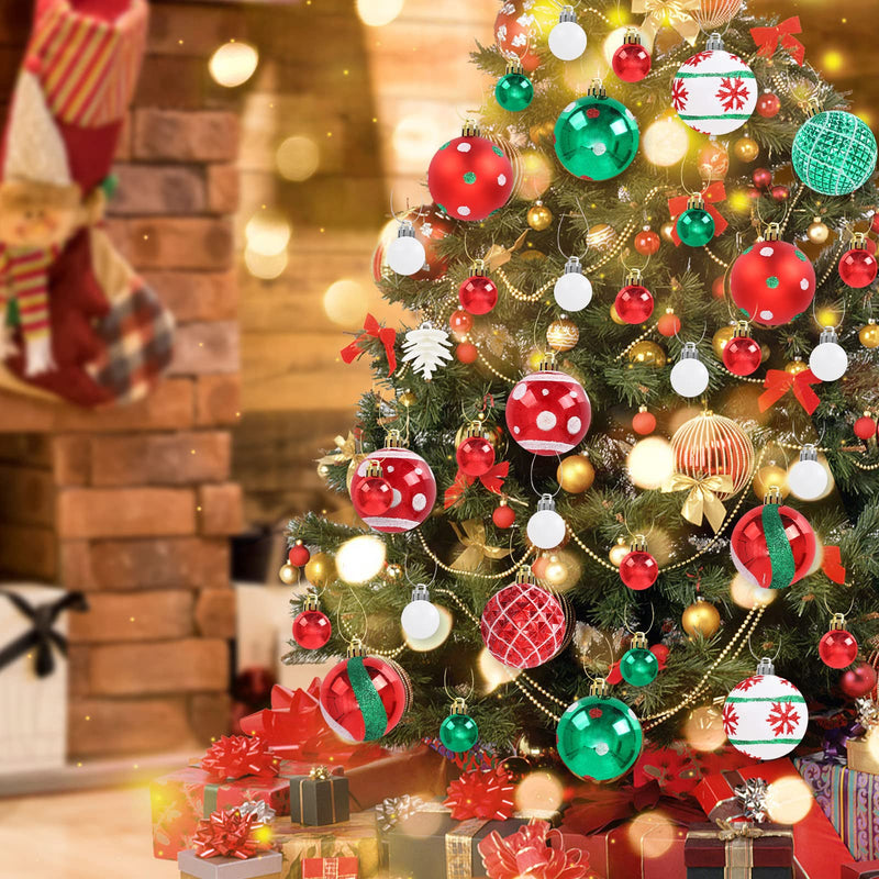 42 Pcs Christmas Ball Ornaments, Hanging Baubles Balls Ornaments, Decoration Set, Delicate Xmas Theme Painting & Glittering Pendants Decorative Red-Green - Gift Guide