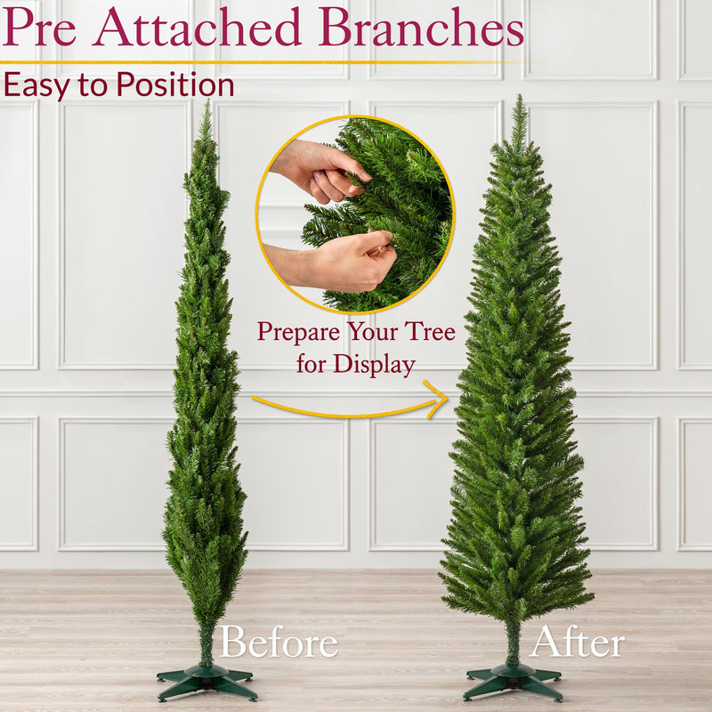 CHRISTOW Pencil Christmas Tree 6ft, Artificial Slim Narrow Green Spruce, Luxury Indoor Home Xmas Decoration, Natural Looking PE & PVC Needles, Easy Assembly with Stand (tree skirt not included) - Gift Guide