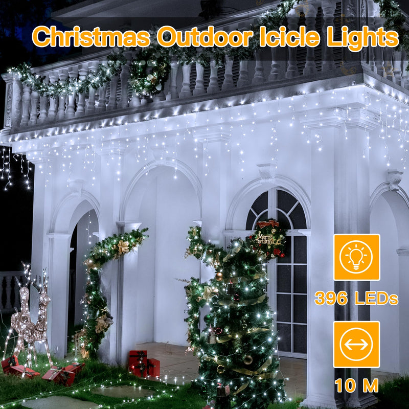 Ollny Icicle Outdoor Christmas Lights - 396 LED 10M Waterproof Hanging Fairy Light, Plug/Remote/8 Modes/Timer/Connectable Cool White String Light, Lighting Outside Gutter House Roof Xmas Decorations - Gift Guide