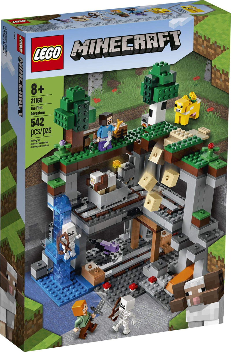 LEGO Minecraft The First Adventure 21169 Hands-On Minecraft Playset; Fun Toy Featuring Steve, Alex, a Skeleton, Dyed Cat, Moobloom and Horned Sheep, New 2021 (542 Pcs), Multicolor