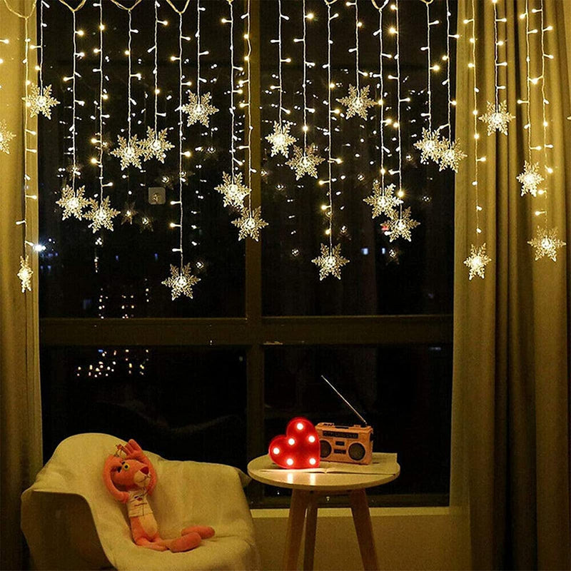 OAICIA LED Curtain String Lights, 96 LED 3.5M Fairy Snowflake Lights, Christmas Lights 4 Flashing Modes,Waterproof Light for Christmas Window, Garden, Party, Patio Decoration - Gift Guide