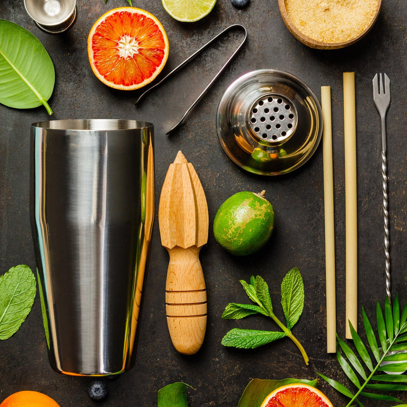 GWHOLE 3 Pcs Cocktail Shaker Cocktail Making Set 750 ml with Recipes (e-Book), Built-in Strainer, Double Measurer Jigger