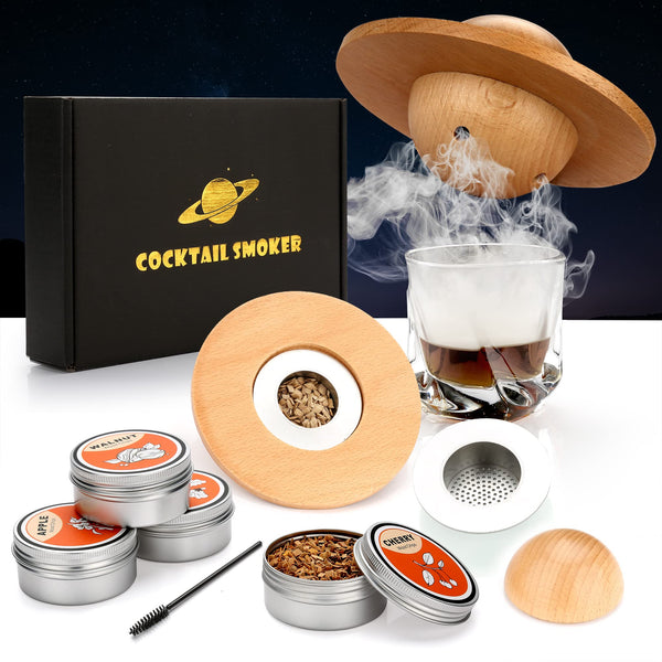 Cocktail Smoker Kit with 4 Wood Chips, Old Fashioned Whiskey Smoker Drinks Kit, Whisky Smoker for Cocktails, Wine, Whiskey, Bourbon, Husband, Dad