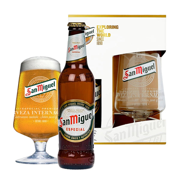 San Miguel Beer Gift Set - Official Branded 330ml Glass Bottle & Engraved Chalice Pint Glass Gifts for Him. Perfect Birthday Gifts for Men, Christmas Gifts for Stocking Fillers, Dad Gifts - Gift Guide