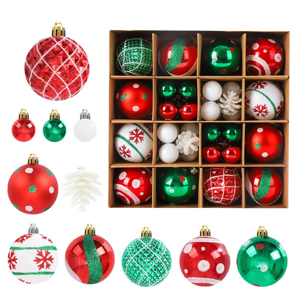 42 Pcs Christmas Ball Ornaments, Hanging Baubles Balls Ornaments, Decoration Set, Delicate Xmas Theme Painting & Glittering Pendants Decorative Red-Green - Gift Guide