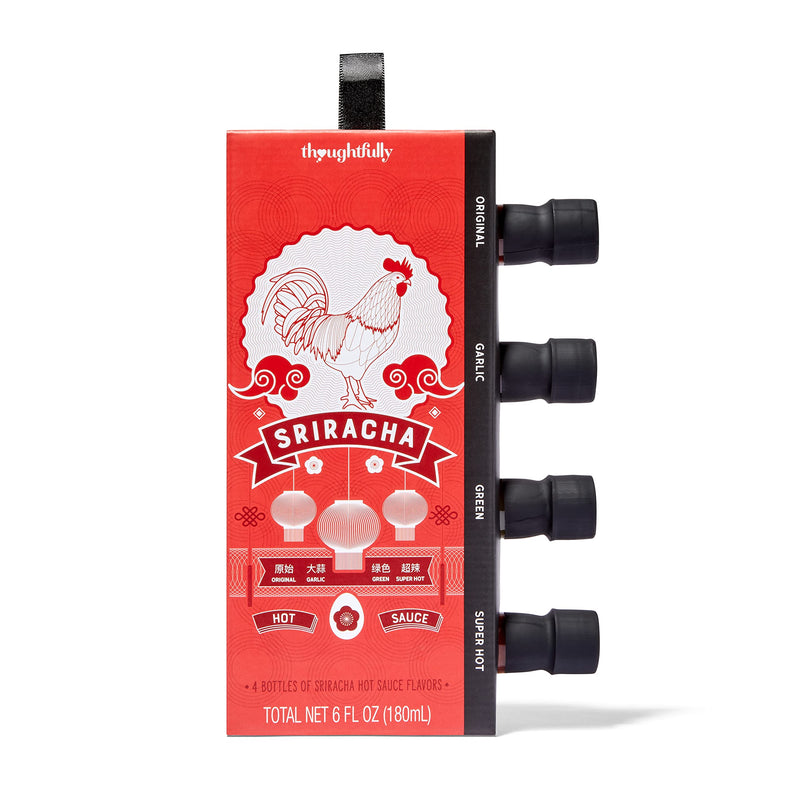 Thoughtfully Gourmet, Sriracha Hot Sauce Gift Set, Hot Sauce Flavours Include Original, Garlic, Green, and Superhot Sriracha Sauce, Pack of 4 - Gift Guide