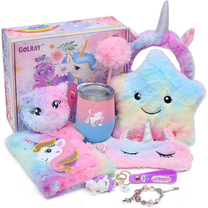 Latocos Unicorn Gifts for Girls Age 4 5 6 7 8 with Light Up Star Throw Pillow Plush Diary with Locks Pen Eye Mask Headband Water Bottle Bracelet Unicorn Toys Kids Birthday Christmas Stocking Fillers - Gift Guide