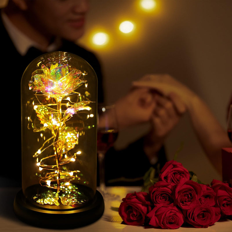 Christmas Rose Gifts for Women,Birthday Gifts for Women,Rose Flower Gifts for Women,Colorful Rainbow Light Up Rose in A Glass Dome,Rose Gifts for Mom Her Christmas,Thanksgiving,Anniversary - Gift Guide
