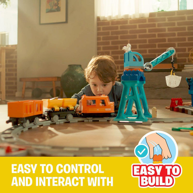 LEGO DUPLO Town Cargo Train Set with Sound & Light, Direction & Stop Action Bricks, Push & Go Motor and Moving Crane Toy, Gifts for 2-5 Year Old Kids, Boys & Girls 10875