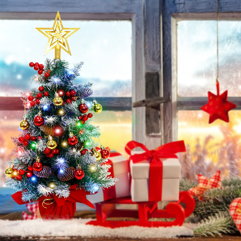 Fayavoo 60cm Mini Christmas Tree Artificial Tabletop Christmas Tree with Lights Christmas Baubles Ball Ornaments, Potted Small Xmas Tree with Christmas Tree Star for Christmas Decorations - Gift Guide