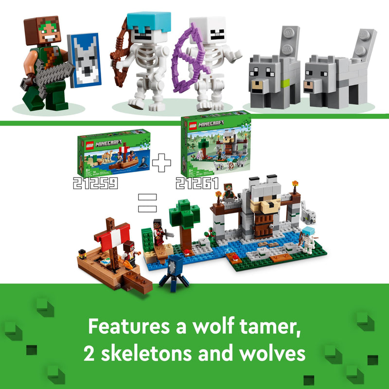 LEGO Minecraft The Wolf Stronghold Fortress Set, Building Toy for 8 Plus Year Old boys & Girls, Incudes Crafting Table, 2 Skeleton and Wolf Figures for Castle Action, Birthday Gift for Kids 21261