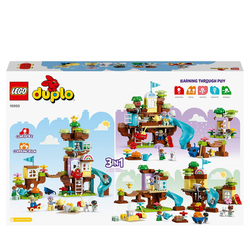 LEGO 10993 DUPLO 3in1 Tree House, Construction Toy for 3 Plus Years Old Toddlers, Girls & Boys with 4 Family Figures, Animals, Bricks and a Slide, Learning Activities