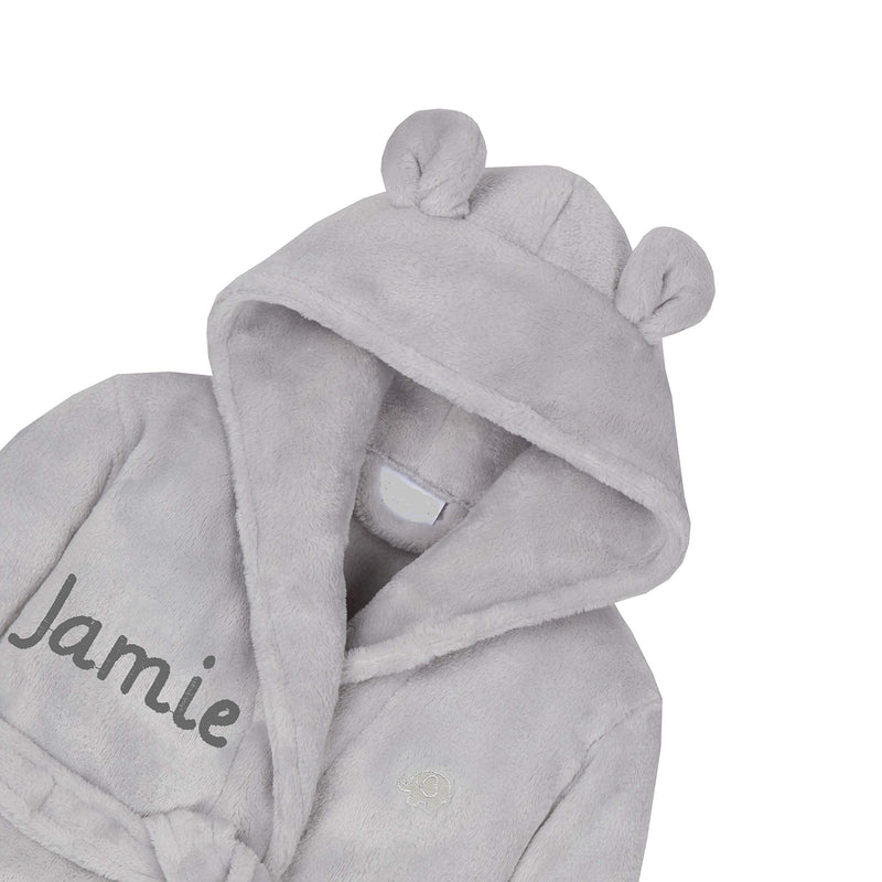 Gembroidery Personalised Baby Bathrobe Hooded Fleece Dressing Gown Super Soft Gifts Bath Robe For Boys Girls Cute Teddy Ears (0-6 Grey) - Gift Guide