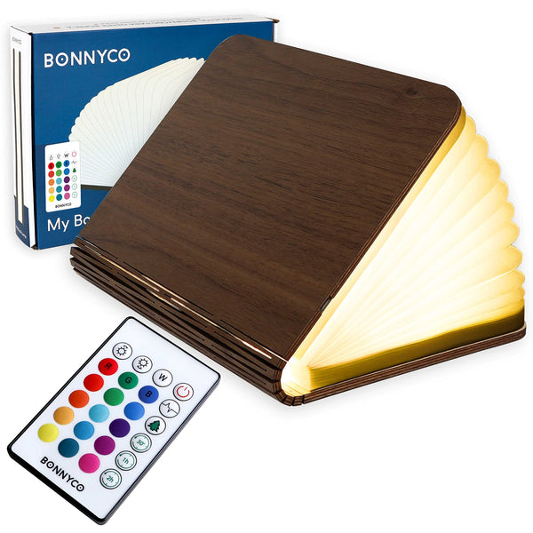 BONNYCO Led Book Light Wooden Folding Lamp with Remote Control, 16 Colours & Timer Table Book Lamp Night Light Perfect for Home, Office & Room Decor | Christmas & Birthday Gifts for Men Women