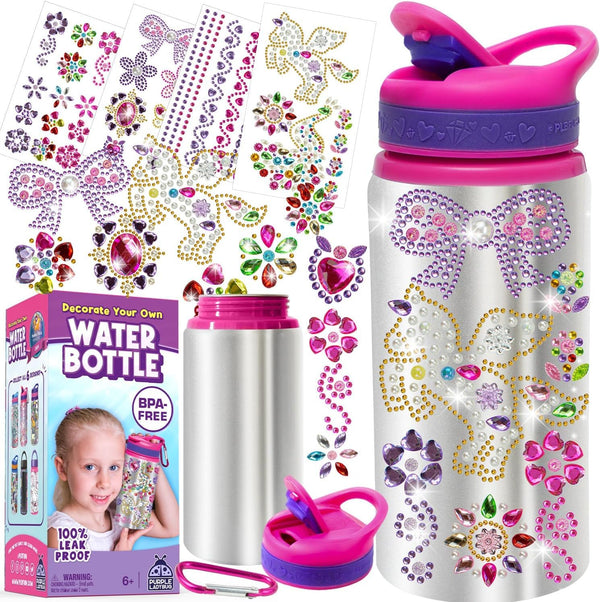 PURPLE LADYBUG Decorate Your Own Water Bottle Craft Kits for Kids - Unique Girls Birthday Presents & Great 6 Year Old Girl Gifts - Creative Arts and Crafts for Kids Age 6-12 - Girls Christmas Gifts - Gift Guide