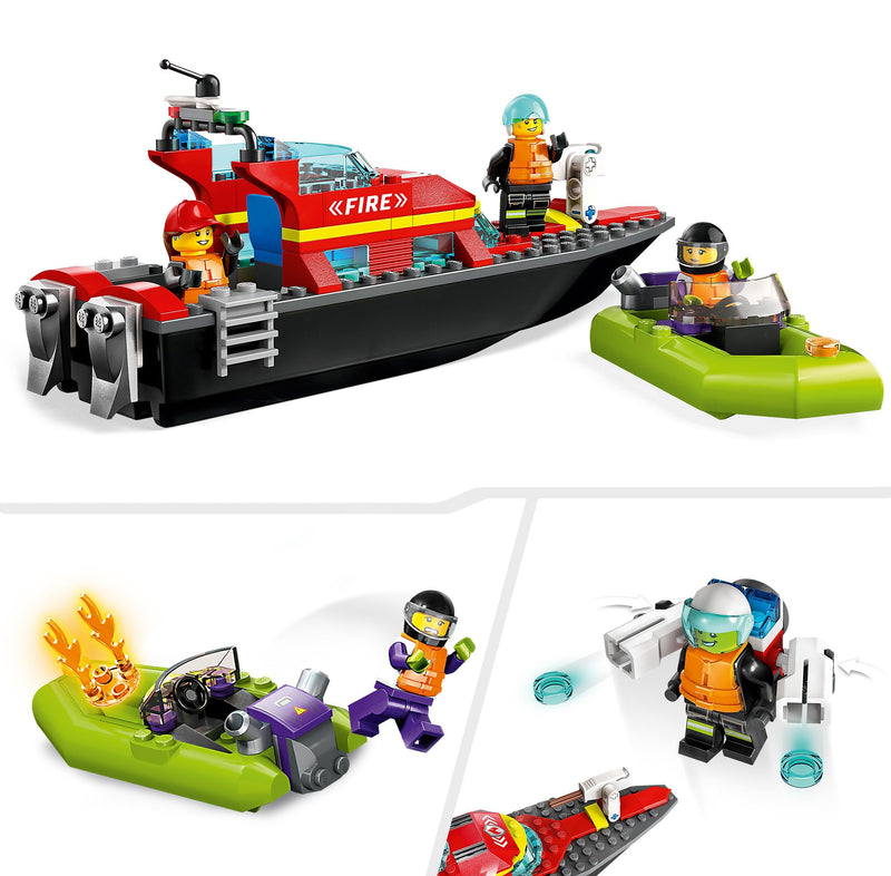 LEGO Action Vehicle Bundle: City Fire Rescue Boat (60373) and Technic Monster Jam Monster Mutt Dalmatian (42150), Includes Floating Toy Boats & Pull-Back Truck, Easter Gift Idea for Boys and Girls