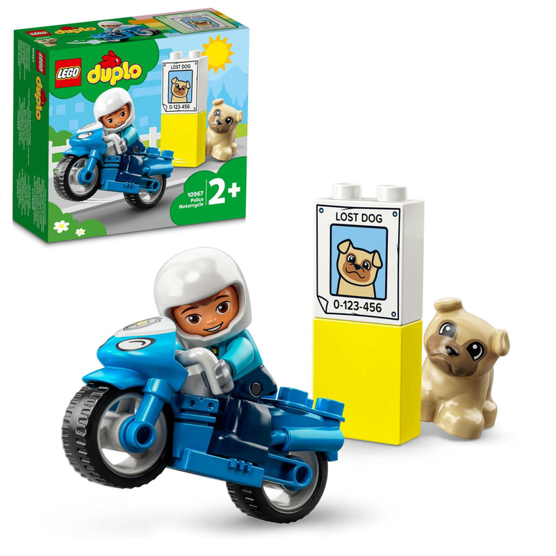 LEGO 10967 DUPLO Town Rescue Police Motorcycle Toy for Toddlers, Boys & Girls 2 Plus Years Old, with Police Officer and Dog Figure, Early Development Toys