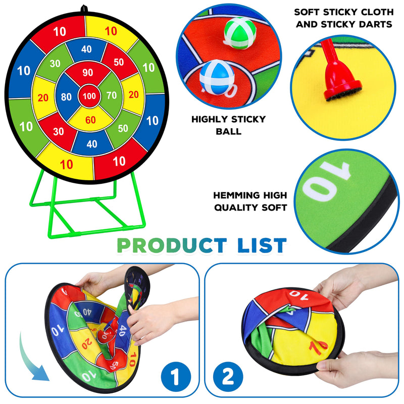 29 Inches Kids Dart Board Set,Double Sided Dart Board with Bracket,12 Sticky Balls,6 Darts,Indoor & Outdoor Party Games Toys Gifts for 3 4 5 6 7 8 9 10 11 12+ Year Old Boys Girls and Adult