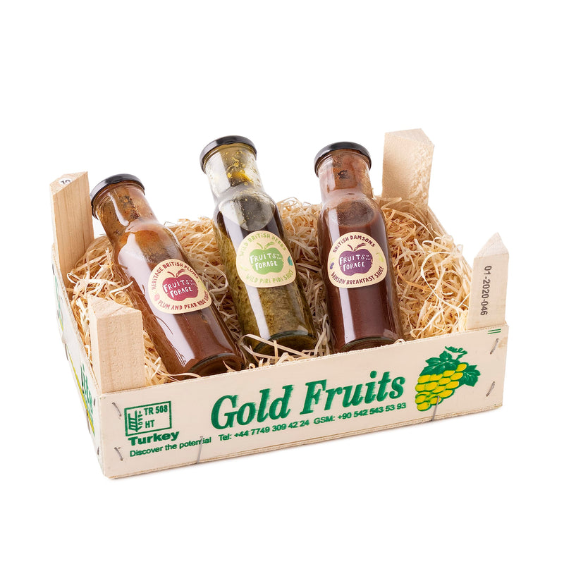 Fruits of the Forage Sauce Hamper, Includes Sugar Free Damson Breakfast, Wild Piri Piri and Plum & Pear BBQ Sauce. High Fruit Content, Vegan, Sustainably Sourced 4.5kg - Gift Guide