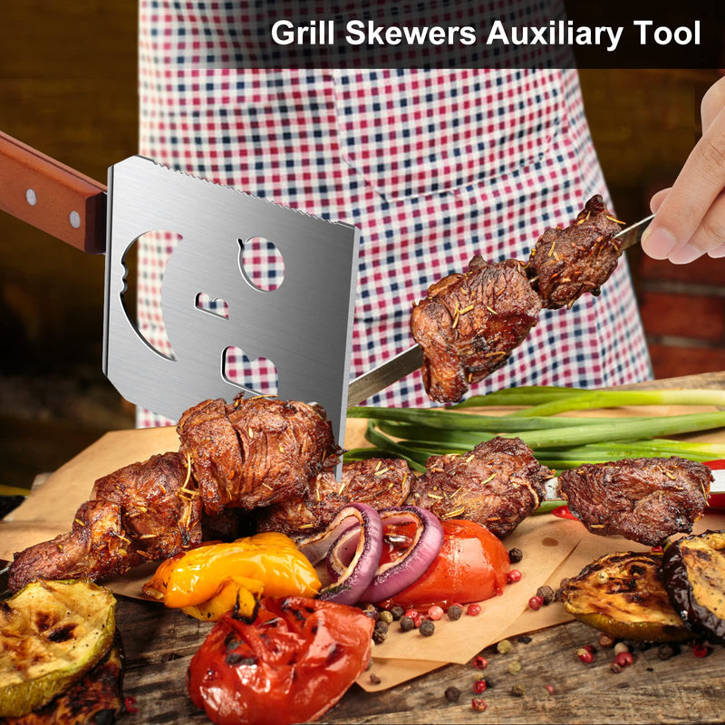 7 in 1 BBQ Spatula for Outdoor Grill, Multifunction BBQ Tool Have a Barbecue Utensils Set Function, More Fun, More Efficient.Stainless Steel BBQ Accessories, Wooden Handle, Best BBQ Gifts for Men