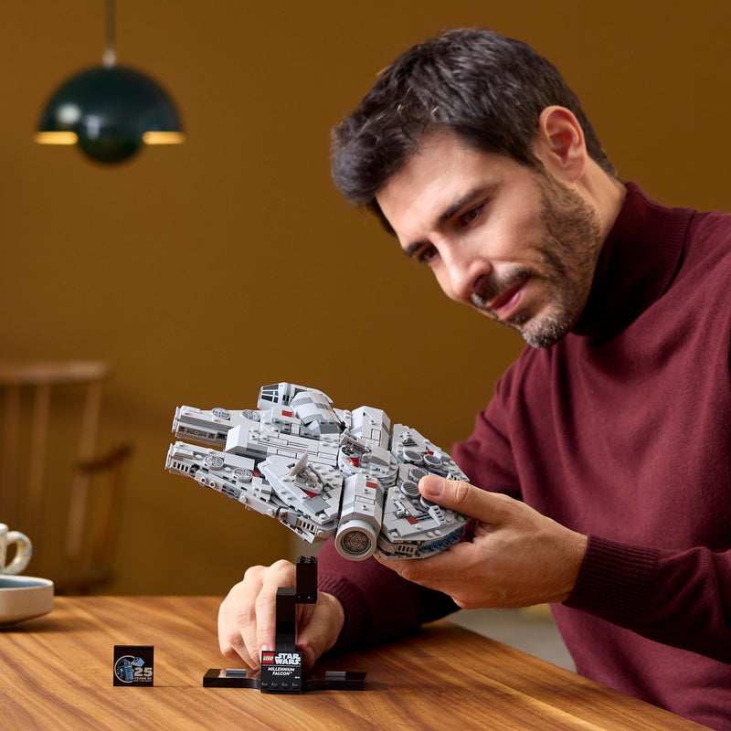 LEGO Star Wars Millenium Falcon 25th Anniversary Set for Adults, Collectible A New Hope Starship Vehicle Model Kit, Home or Office Décor, Birthday Gifts for Men, Women and Fans 75375