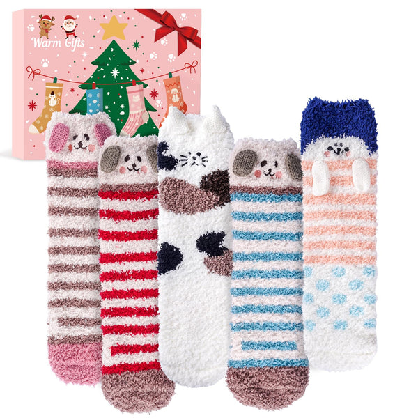 Christmas Gifts for Women Fluffy Socks - Ladies Fluffy Bed Socks Womens Girls Cosy Fuzzy Warm Thermal Dog Cat Socks 4-7, Stocking Fillers Women Advent Calendar 2024 Secret Santa Xmas Gifts for Mum Her - Gift Guide