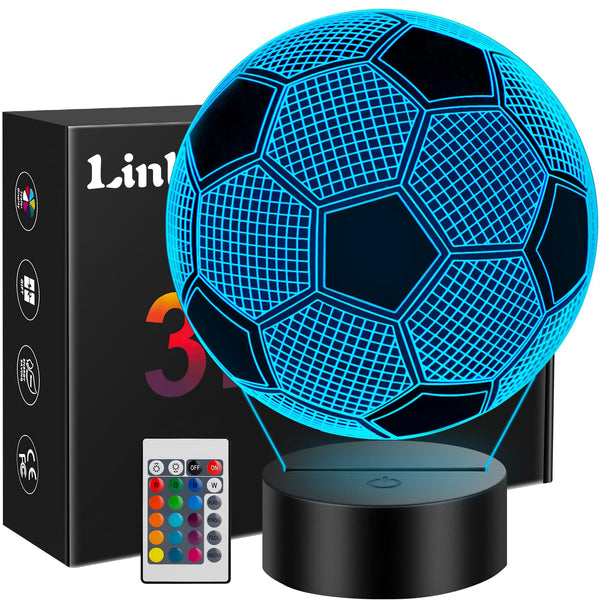 Linkax Football Gifts for Boys, 3D Illusion Night Lamp, Football Night Light for Kids Girls, 16 Colors Change, 6 7 8 9 10 Year Old Boy Birthday Gifts Bedroom Accessories Decor - Gift Guide