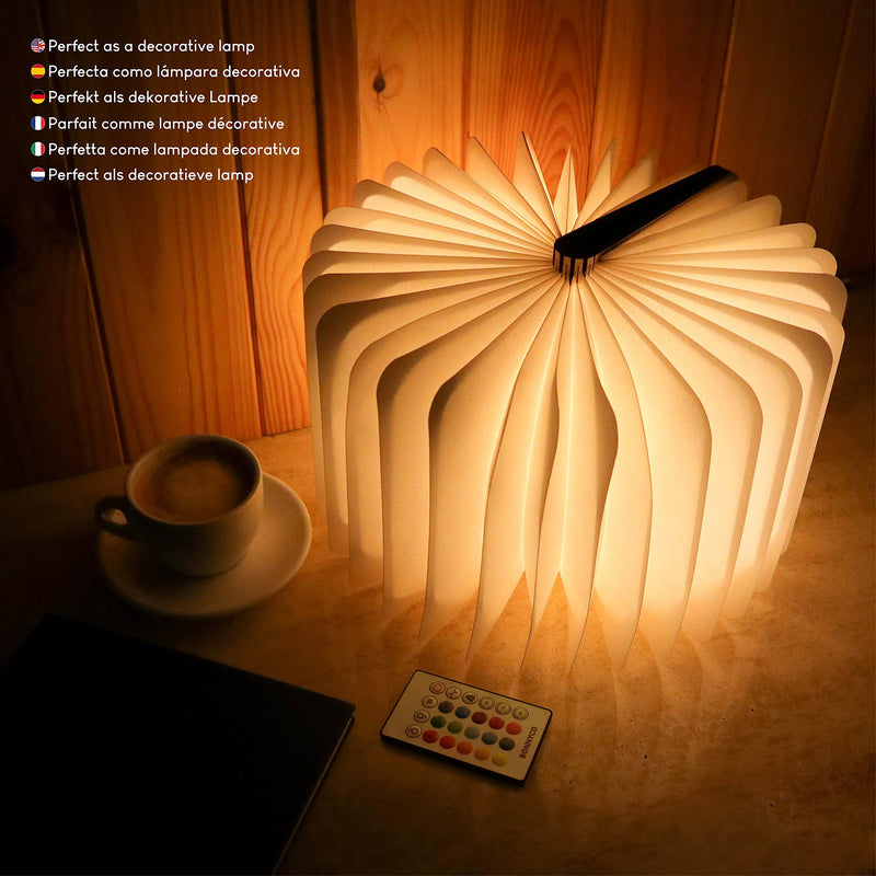 BONNYCO Led Book Light Wooden Folding Lamp with Remote Control, 16 Colours & Timer Table Book Lamp Night Light Perfect for Home, Office & Room Decor | Christmas & Birthday Gifts for Men Women