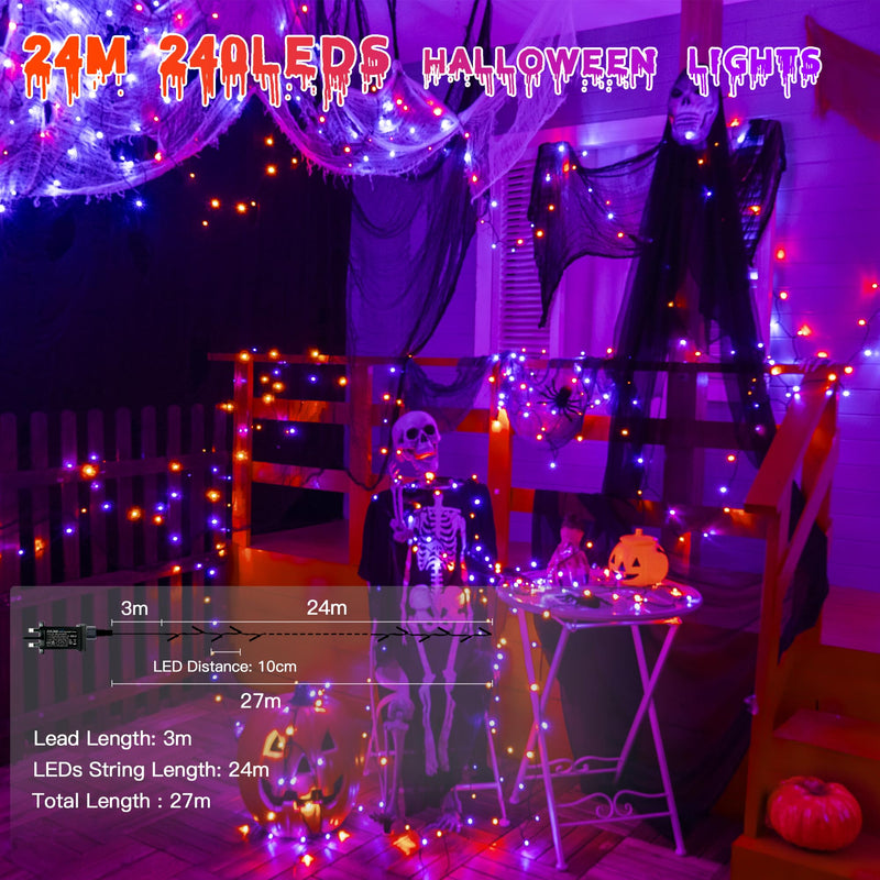 ZeMu Halloween Decorations Fairy Lights, 24m 240 LEDs Purple and Orange Outdoor String Lights Mains Powered Waterproof, 8 Modes Timer Green Cable Spooky Halloween Indoor Outside Decor Lights Plug in - Gift Guide