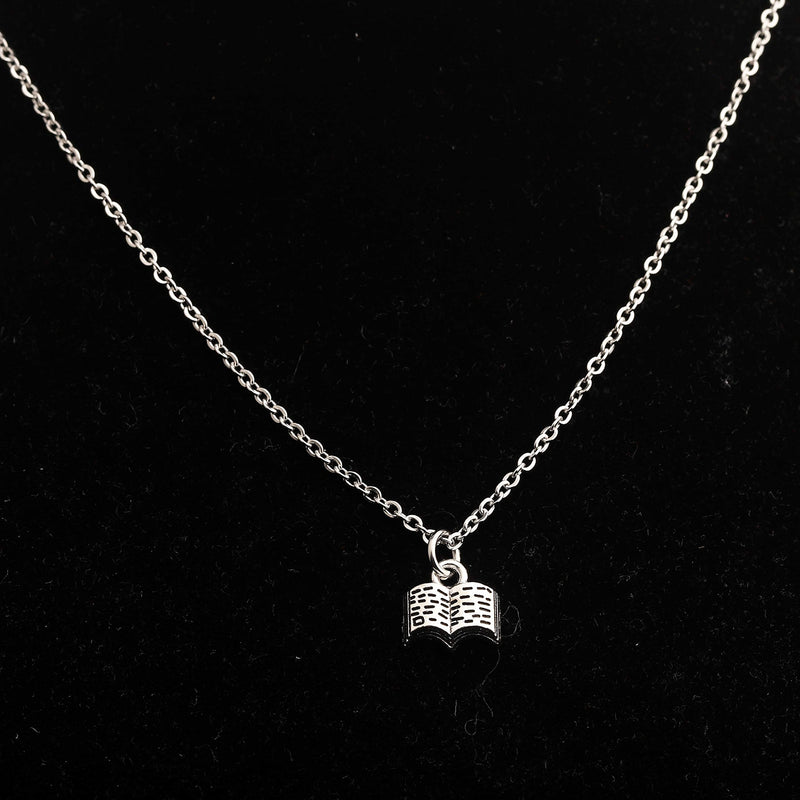 Book Lover Necklace Book Pendant Necklace Reading Jewelry Book Club Gift Reading Lover Gift Librarian Gift Bookworm Gift (silver)