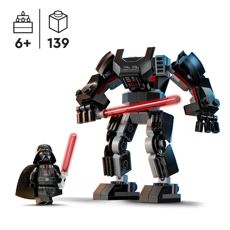 LEGO Star Wars Darth Vader Mech, Buildable Action Figure Model with Jointed Parts, Minifigure Cockpit and Large Red Lightsaber, Collectible Toy for Kids, Boys, Girls Aged 6 and Up 75368