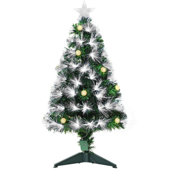HOMCOM 3ft White Light Artificial Christmas Tree w/ 90 LEDs Star Topper Tri-Base Full Bodied Seasonal Decoration Pre-Lit Home - Gift Guide