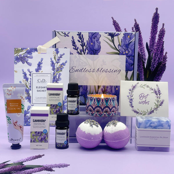 Pamper Gifts for Women, Unique Best Friend Gifts for Her, Lavender Self Care Get Well Soon Gifts Set for Mum Sister Wife, Spa Bath Set Bath Bombs Candle Present Set, Birthday Mothers Day Gift Box