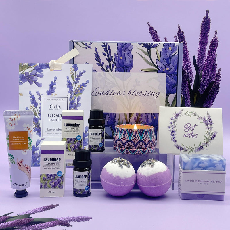 Pamper Gifts for Women, Unique Best Friend Gifts for Her, Lavender Self Care Get Well Soon Gifts Set for Mum Sister Wife, Spa Bath Set Bath Bombs Candle Present Set, Birthday Mothers Day Gift Box