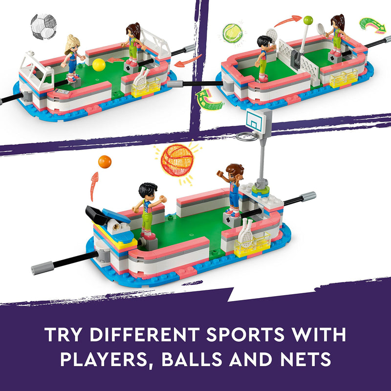 LEGO Friends Sports Centre Building Toy with Football, Basketball and Tennis Games To Play plus Climbing Wall and 4 Mini-Dolls, Heartlake City Gift for Kids Age 8 Plus 41744