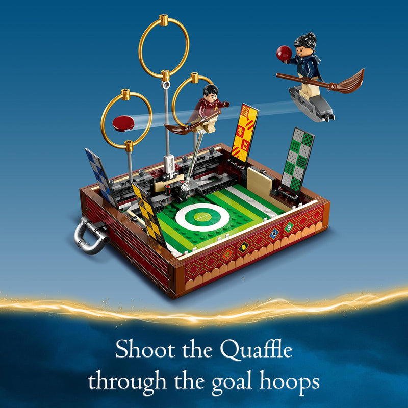 LEGO Harry Potter Quidditch Trunk, Play 3 Different Quidditch Games, Solo or 2-Player Game Set with Draco Malfoy, Cedric Diggory, Cho Chang Minifigures and Golden Snitch, Portable Travel Toy 76416