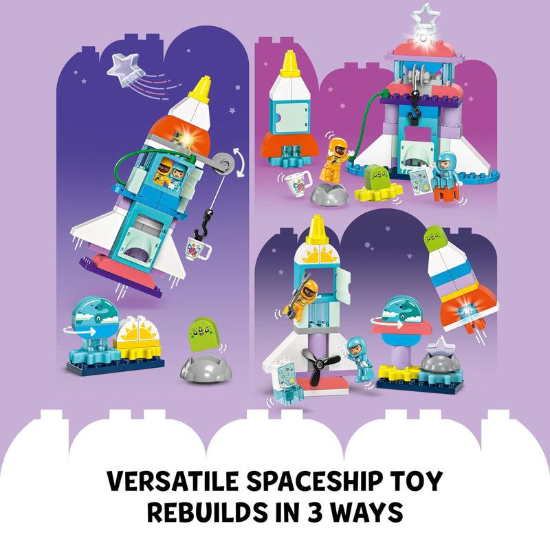 LEGO DUPLO 3in1 Space Shuttle Adventure Bricks Set, Rocket Toy for 3 Plus Year Old Toddlers, Boys & Girls with Astronaut Figures, Science Learning Toys, Birthday Gift Idea 10422