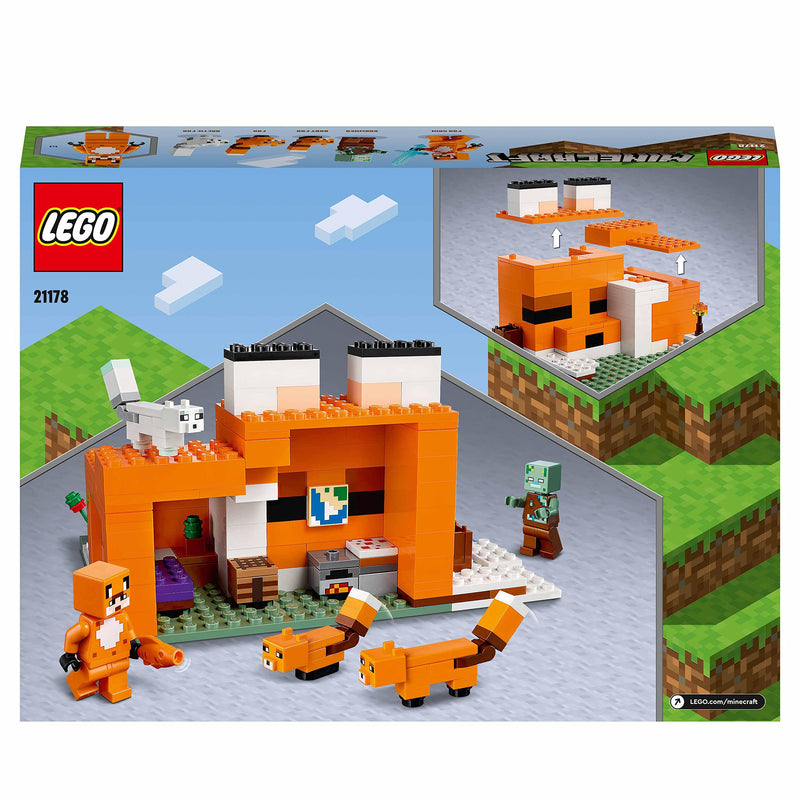 LEGO 21178 Minecraft The Fox Lodge House, Animal Toys, Birthday Gifts for Kids, Boys and Girls age 8 plus Years Old, with Drowned Zombie Figure